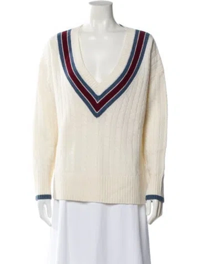 Pre-owned Veronica Beard Wool V-neck Sweater In White