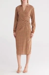 Veronica Beard Wright Long Sleeve Stretch Silk Midi Shirtdress