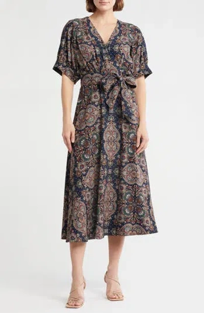 Veronica Beard Wyatt Puff Sleeve Faux Wrap Midi Dress In Blue