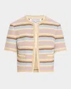Veronica Beard Wyatt Striped Short-sleeve Jacket In Stone Khaki Multi
