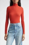 Veronica Beard Wyeth Rib Mock Neck Top In Red