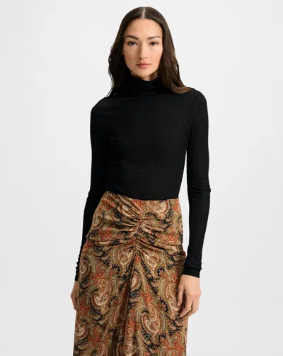 Veronica Beard Wyeth Ribbed Turtleneck Top In Black