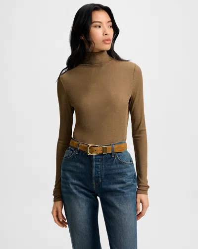 Veronica Beard Wyeth Ribbed Turtleneck Top In Brown