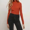 Veronica Beard Wyeth Rib Mock Neck Top In Red