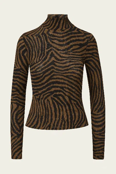 Veronica Beard Wyeth Zebra Turtleneck Top In Ochre Black In Brown