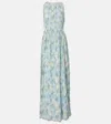 Veronica Beard Yardley Floral Pleated Chiffon Gown In Blue
