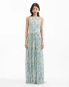Veronica Beard Yardley Floral Pleated Chiffon Gown In Blue