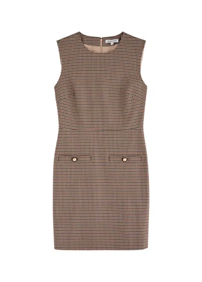 Veronica Beard Yumi Checked Wool-blend Shift Dress In Brown