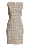 Veronica Beard Yumi Sleeveless Houndstooth Mini Dress In Sand Black