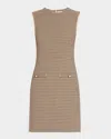 Veronica Beard Yumi Sleeveless Houndstooth Mini Dress In Sandblack