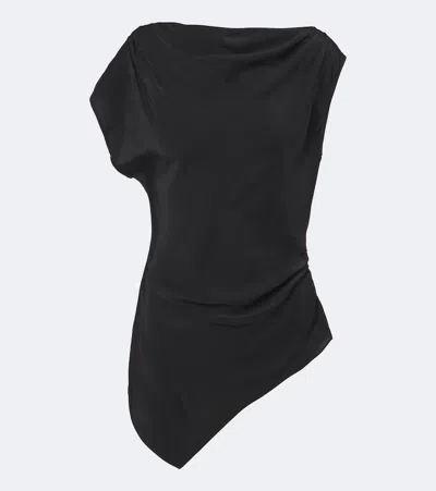 Veronica Beard Yvonne Asymmetric Gathered Crepe De Chine Blouse In Black