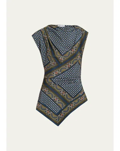 Veronica Beard Yvonne Paisley Silk-blend Asymmetric Top In Blue