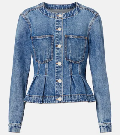 Veronica Beard Zahara Pleated Denim Peplum Jacket In Blue