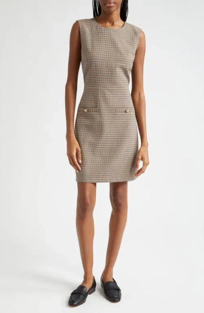 Veronica Beard Zoella Houndstooth Sleeveless Silk Blend Sheath Dress In Black Multi