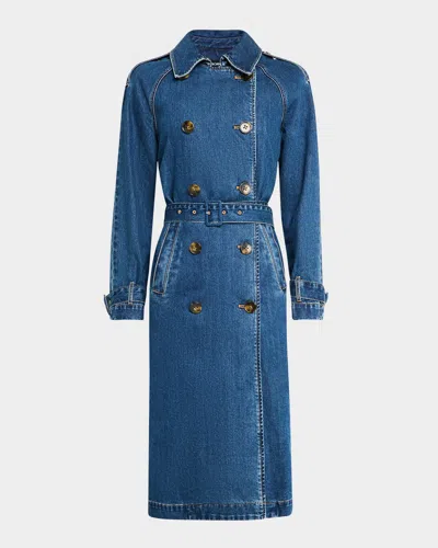 Veronica Beard Zuma Denim Trench Coat In Bright Blue