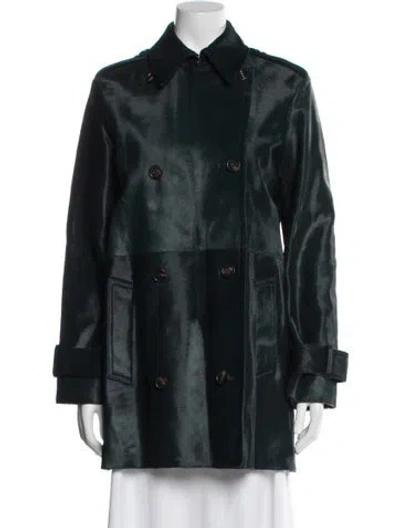 Pre-owned Veronica De Piante Leather Trench Coat In Green