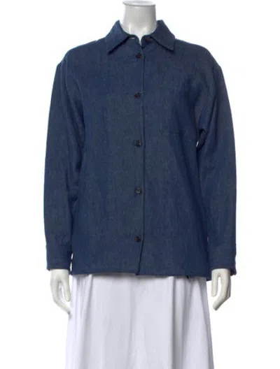 Pre-owned Veronica De Piante Linen Long Sleeve Button-up Top W/ Tags In Blue