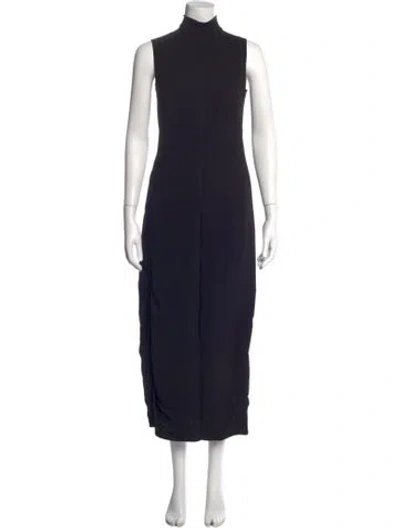 Pre-owned Veronica De Piante Mock Neck Midi Length Dress In Blue