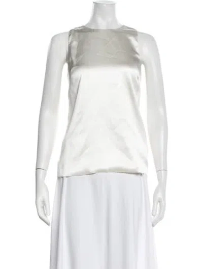 Pre-owned Veronica De Piante Silk Crew Neck Top In White