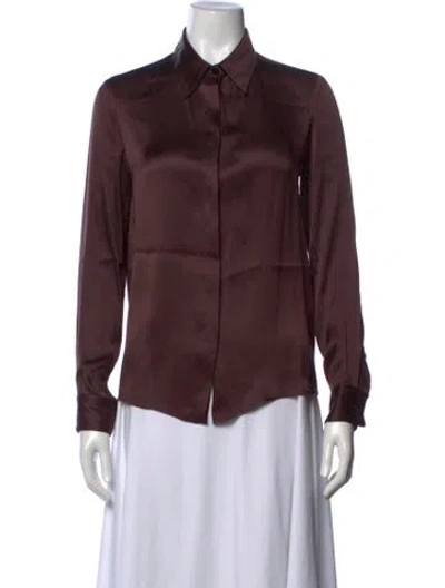 Pre-owned Veronica De Piante Silk Long Sleeve Button-up Top In Burgundy