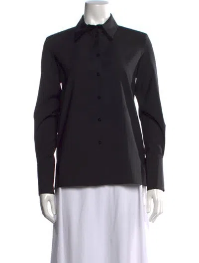 Pre-owned Veronica De Piante Virgin Wool Long Sleeve Button-up Top W/ Tags In Black