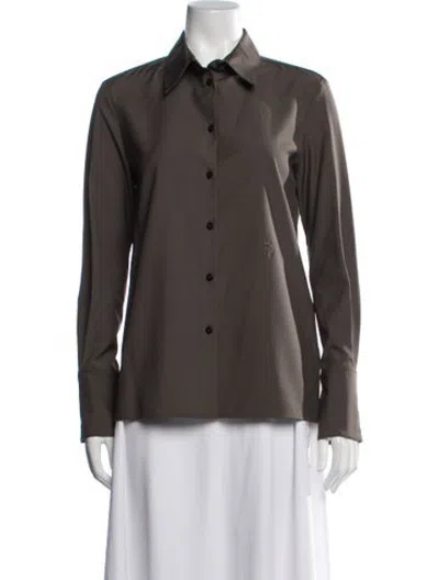 Pre-owned Veronica De Piante Virgin Wool Long Sleeve Button-up Top W/ Tags In Brown