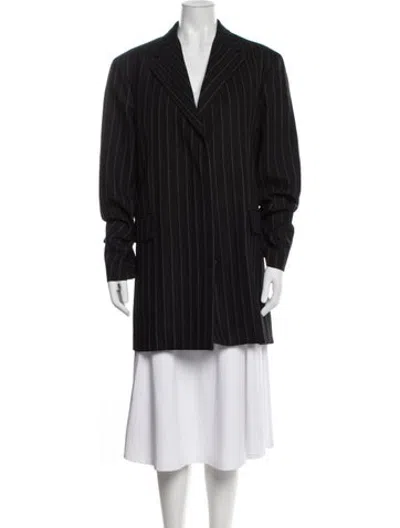 Pre-owned Veronica De Piante Virgin Wool Striped Blazer W/ Tags In Black