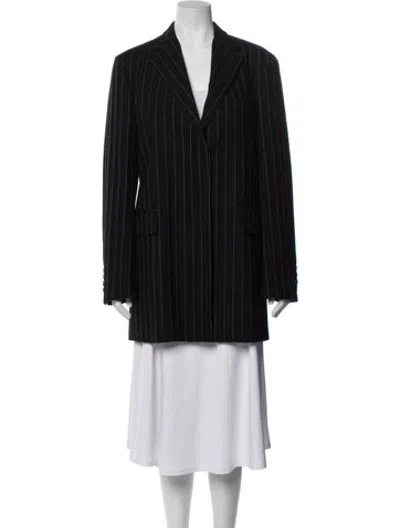 Pre-owned Veronica De Piante Virgin Wool Striped Blazer W/ Tags In Black