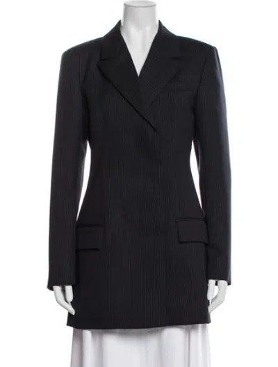 Pre-owned Veronica De Piante Virgin Wool Striped Blazer W/ Tags In Blue