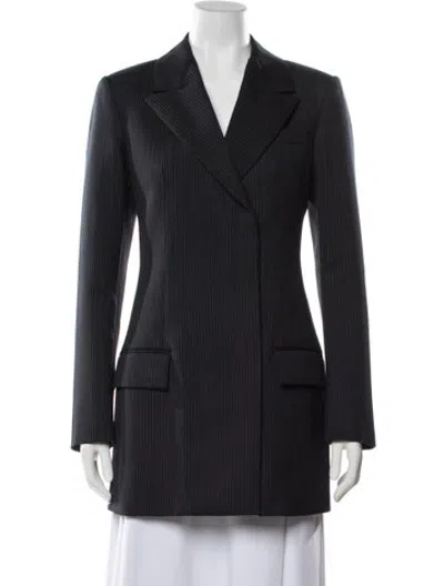 Pre-owned Veronica De Piante Virgin Wool Striped Blazer W/ Tags In Blue