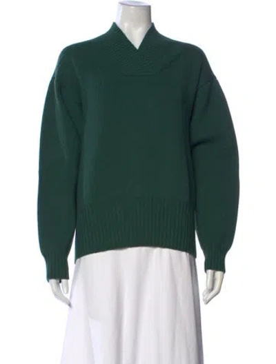 Pre-owned Veronica De Piante Virgin Wool V-neck Sweater In Green