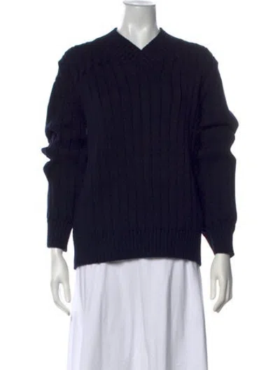 Pre-owned Veronica De Piante Virgin Wool V-neck Sweater W/ Tags In Blue