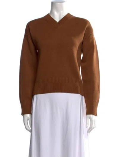 Pre-owned Veronica De Piante Virgin Wool V-neck Sweater W/ Tags In Brown