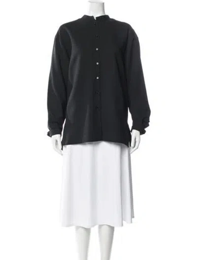 Pre-owned Veronica De Piante Wool Long Sleeve Button-up Top W/ Tags In Black