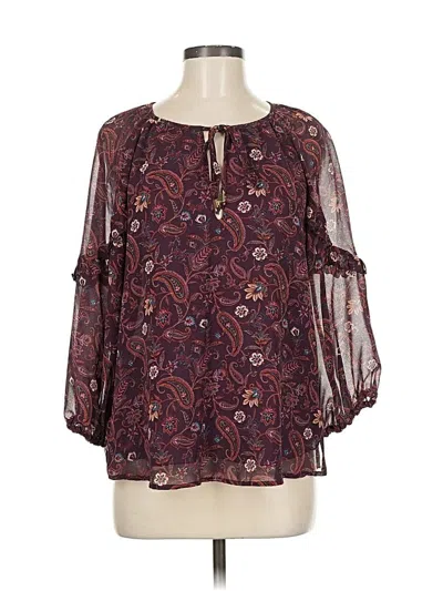 Pre-owned Veronica M 3/4 Sleeve Blouse In Burgundy