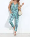 Veronica M Barbados Stretch Cross Over Jumpsuit In Teal/navy
