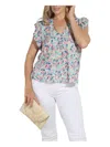 Veronica M Button Ruffle Top In Nadi Print In Multi
