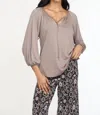 Veronica M Chai Cupro Stretch Split Neck Top In Light Tan In Gray