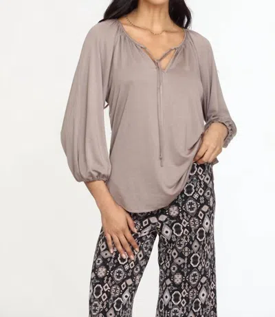Veronica M Chai Cupro Stretch Split Neck Top In Light Tan In Gray