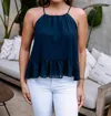 VERONICA M CHIFFON HALTER TOP IN NAVY CHIFFON