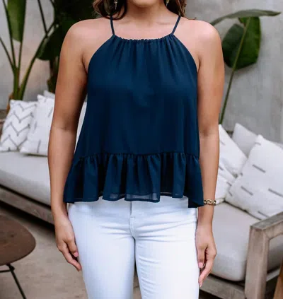 Veronica M Chiffon Halter Top In Navy Chiffon In Blue