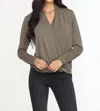 Veronica M Cupro Draped Surplice Top In Olive In Green