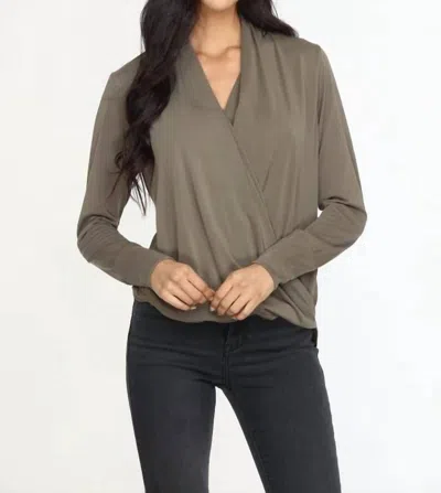 Veronica M Cupro Draped Surplice Top In Olive In Green