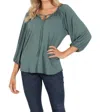 Veronica M Cupro Stretch Split Neck Top In Balsam In Multi