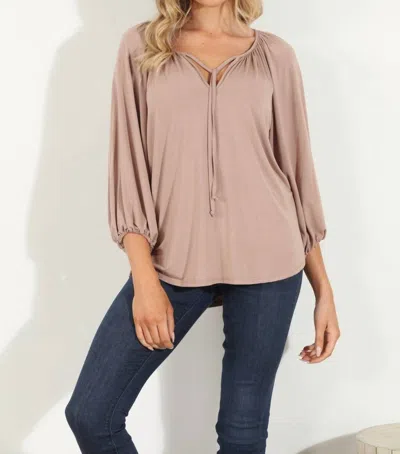 Veronica M Cupro Stretch Split Neck Top In Camel In Beige