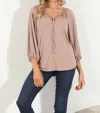Veronica M Cupro Stretch Split Neck Top In Camel In Brown
