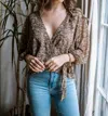 Veronica M Danica Snakeskin Puff Sleeve Chiffon Wrap Blouse In Snake Print In Multi