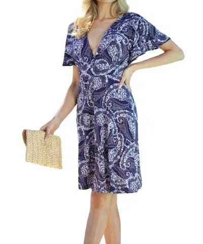 Veronica M Deep V-neck Short Dress In Vita Blue/white In Multi