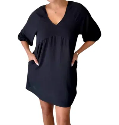 Veronica M Empire Puff Sleeve Dress In Black Airflow In Multi