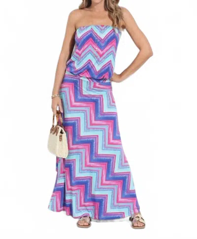 Veronica M Gianni Stretch Drop Waist Maxi Dress In Purple, Pink, Blue, Teal In Multi